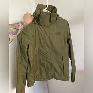 Green womens North Face rain jacket